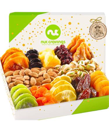 Dried Fruit & Nuts Gift Basket in White Box (12 Assortments) Holiday Christmas Gourmet Bouquet Arrangement Platter, Birthday Care Package, Healthy Food Kosher Snack Tray for Adults Men Women