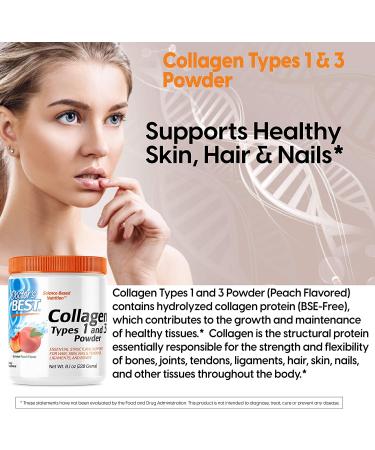 Doctorâ€™s Best Collagen Types 1 & 3 Powder - Peach Flavor, 8.1 oz | Supports Skin & Joint Health - Buy Online on GoSupps.com