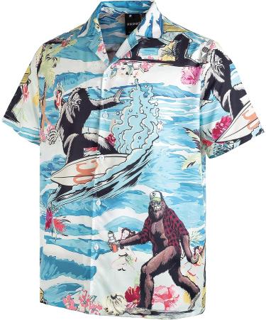 Mikenko Funny Hawaiian Shirt for Men Beer Bigfoot Print, 3XL-4XL Sizes, Short Sleeve Summer Beach Button Down - Buy Online on GoSupps.com