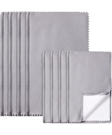 8 Pieces Large Jewelry Polishing Cloth Set Cleaning Cloths Silver Polishing Cleaning Cloth for Gold Silver Platinum Jewelry Coins Watches Silverware, 11 x 14 Inch and 6 x 8 Inch (Grey) Grey, White