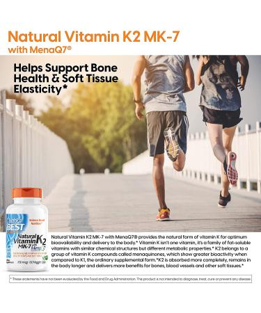 Doctor's Best Vitamin K2 MK-7 100 mcg - MenaQ7 60 Veggie Caps | Natural Bone & Heart Health - Buy Online on GoSupps.com