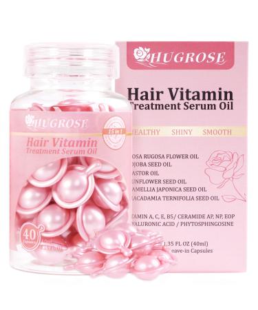 40pcs Hair Treatment Serum oil No Rinse Moisturizing & haircare Capsules Hair Oil Capsules with Rosa Rugosa Flower Jojoba & Macadamia Seed-Leave-in Anti Frizz Conditioner with Vitamins A C E & B5