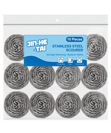 10 Pack Stainless Steel Scrubber Steel Wool Srubber for Scouring Stubborn Messes from Pots and Pans Stoves Broiler Racks Grills and More