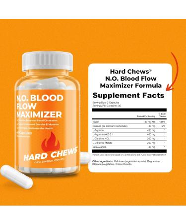 HARD CHEWS N.O. Blood Flow Maximizer (60ct) - Nitric Oxide for Men w/Niacin L-Arginine L-Citruline Calcium Beta Alanine - Energy Recovery Heart Health Blood Flow Muscle Growth & Circulation - Buy Online on GoSupps.com