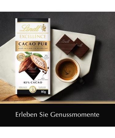 Buy Lindt Excellence Cacao PUR - Edelbitter Dark Chocolate 80g | Sugar-Free Vegan Intense Cocoa Flavor | International Shipping Available - Buy Online on GoSupps.com