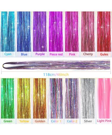 14 Colors 3000 Strands Hair Tinsel Extensions - Holographic Glitter Fairy Strands Kit for Women & Girls - Party & Cosplay - Buy Online on GoSupps.com