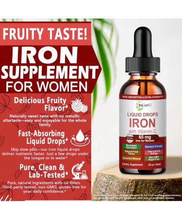 Iron Supplement Liquid Drops High Absorption Iron Supplement for Women 65 mg Liquid Iron for Red Blood Cell Support* Vegan Essential Mineral Iron Drops with Vitamin C Non-GMO 30 Servings - Buy Online on GoSupps.com