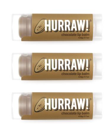 Hurraw! Chocolate Lip Balm 3 Pack: Organic Certified Vegan Cruelty and Gluten Free. Non-GMO 100% Natural Ingredients. Bee Shea Soy and Palm Free. Made in USA