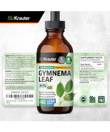 BIO KRAUTER Gymnema Sylvestre - Liquid Drops Gymnema Sylvestre Extract 530 mg per Serving 4 Fl.Oz 56-Day Supply - Pure & Vegan Gurmar for Overall Support & Daily Wellness - Alcohol & Sugar Free 4 Fl Oz (Pack of 1) - Buy Online on GoSupps.com