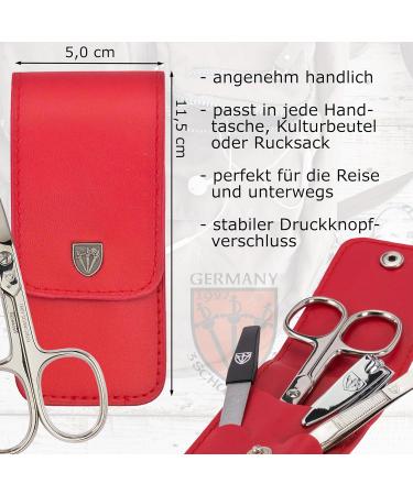 Three Swords Capri Nail Care Set | 4-Pcs Manicure & Pedicure Kit | High-Quality Synthetic Leather Red | Nail Scissors Clippers Tweezers Sapphire Nail File - Buy Online on GoSupps.com