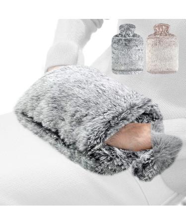 OBQO hot water bottle with a soft cover |2.0 liters large hot water bottles fluffy natural rubber leak -proof pick -up design hand warmer bed bottle heat bottle Gift for children adults (gray)