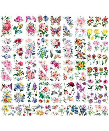 DHAHBHC 12 Sheets Butterfly Flower Temporary Fake Tattoos For Women Girls Waterproof Body Stickers 3D 3.7 * 7.7inch (40pcs Color Small Flower)