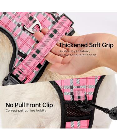 Nestrooad Checked Pink Dog Harness for Medium-Sized Dogs | Anti-Draw Padded Safety Belt | Neck 33-43cm Chest 43-64cm - Buy Online on GoSupps.com