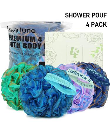 4 Pack Large Shower Loofah Bath Sponge 75g | Soft Nylon Mesh Puff for Men | Exfoliating Scrubber Pouf for Full Cleanse | Beauty Bathing Accessories in Blue-Turquoise - Buy Online on GoSupps.com
