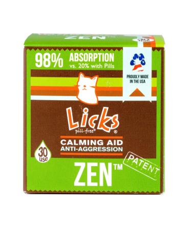 Licks Pill-Free Zen Cat Calming - Natural Calming Aid for Aggressive Behavior and Nervousness - Calming Cat Treats for Stress Relief & Cat Health - Gel Packets - 30 Use