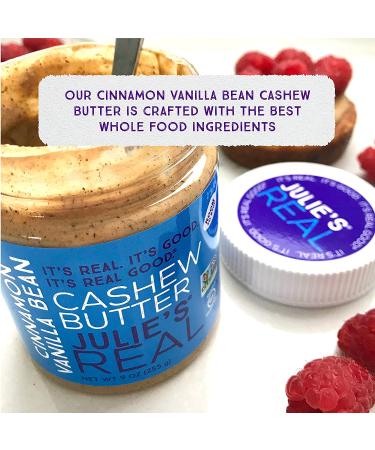 Julie's Real Cashew Butter  Cinnamon Vanilla Bean - Gluten-Free  Non-GMO  Paleo  Kosher - No Sugar Added  No Palm Oil  Peanut Free - Healthy Snack and Breakfast - 2 Pack (9oz Jar) Cinnamon Vanilla 9 Ounce (Pack of 2) - Buy Online on GoSupps.com
