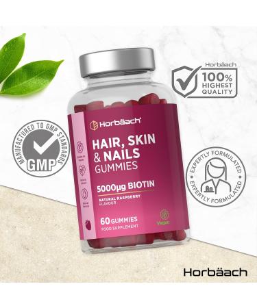 Horbaach Hair Skin and Nails Vitamin with Biotin Vitamin B8 Vitamin B12 Vitamin C Hair Skin Nails 60 Vegan Raspberry Flavored Gummies Horbach - Buy Online on GoSupps.com