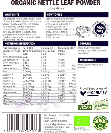 Organic Nettle Leaf Powder 500g - Urtica dioica | Vegan & Non-GMO | Top Quality - Buy Online on GoSupps.com