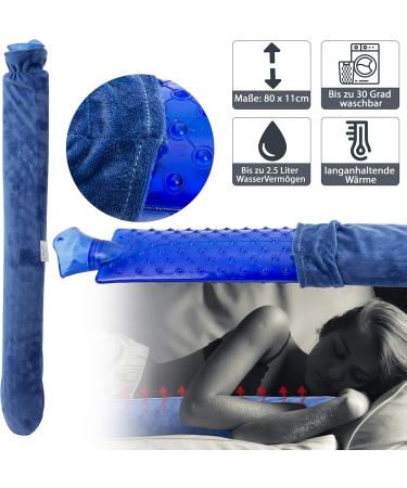 Long Hot Water Bottle with Cover for Neck Shoulder & Stomach 80cm / 2.5L Blue | Comfort & Relief - Buy Online on GoSupps.com