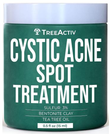 TreeActiv Cystic Acne Spot Treatment  Hormonal Acne Treatment & Overnight Sulfur Cystic Acne Treatment For Face  Pimples  and Blemishes for Adults  Men  and Women - 0.5oz 120+ Uses