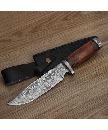 Perkin Damascus Hunting Knife - Hunting Knife with Sheath - 2213