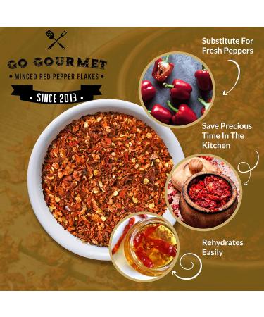Go Gourmet Minced Red Pepper Flakes - 200g Bulk Bag - Sweet and Mild Flavour - Easy Substitute for Fresh Peppers in Soups, Casseroles, and Stews - Buy Online on GoSupps.com