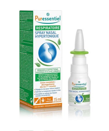 PURESSENTIEL - Respiratory Hypertonic Nasal Spray with 4 essential oils - Decongests the nose for easier breathing - Used to treat winter ailments and allergies - 100% from natural sources - 15ml - Buy Online on GoSupps.com
