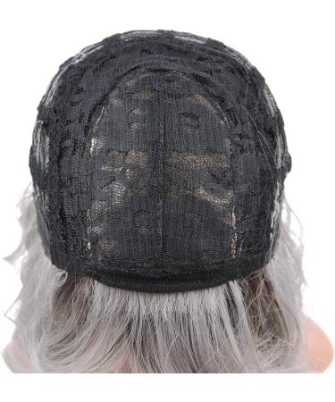 FAELBATY Ombre Grey Short Bob Wig with Air Bangs - Curly Wavy Synthetic Cosplay Wig for Women - 12 Dark Root Ombre Gray - Buy Online on GoSupps.com