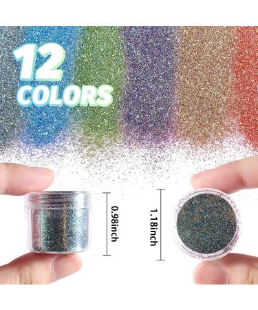 Laza 12 Colors Nail Art Glitter Peacock Powder - Holographic Shimmer Dust for Nail Decoration - Azure Pink and Gold - Buy Online on GoSupps.com