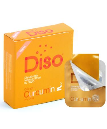 OQO - Diso - Dissolvable Curcumin Strips - Box of 30 Oral Thin Strips Single Serve Pouches Nutrition Supplement Support Heart Health Vegan Sugar Free Maximum Absorption (Orange Flavour)