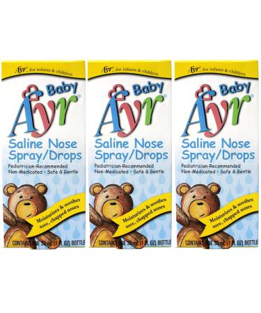 Baby Ayr Saline Nose Spray/Drops 1-Ounce Spray Bottles (Pack of 3)