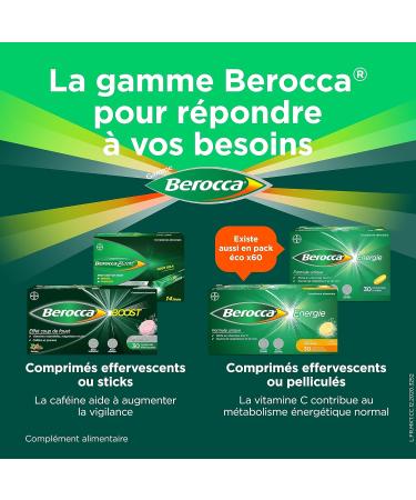 Berocca Boost - Boost - Boost - Helps reduce fatigue - Vitamin B12 Guarana Caffeine Vitamin C and Magnesium Acerola taste - Food supplement - 2x30 cp effervescent - Buy Online on GoSupps.com