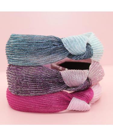 FROG SAC Girls' 3-Pack Top Knot Headbands - Cute Two Tone Knotted Headband Set for Kids - Fashion Hair Accessories in Purple, Pink, Blue - Buy Online on GoSupps.com