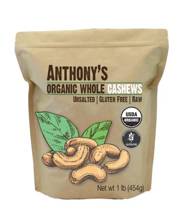 Anthony's Organic Whole Cashews, 1 lb, Raw, Unsalted & Gluten Free