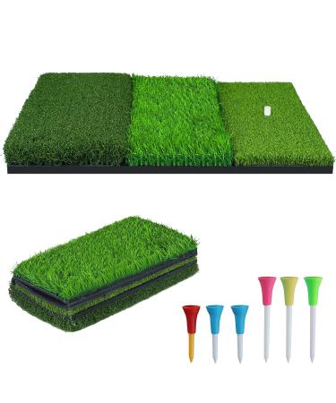 NEWCARE Golf Hitting Mat,3-in-1 Foldable Grass Mat- Practice Tri-Turf Chipping Swing Detection Aid Batting Mat Golf mat for Backyard,Portable Hitting Surfaces for Driving and Putting Golf Training Basic Tri-Turf Practice Training Mat