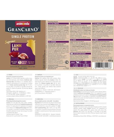 Animonda GranCarno Superfoods Dog Food - Pure Lamb Wet Food for Adult Dogs | 6 x 400g Pack - Buy Online on GoSupps.com