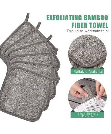 6 Piece Exfoliating Bamboo Washcloth Towel Set - Dual Sided Face and Body Scrub Cloths - Soft Weave for Shower and Bath - 20x20cm - Gray and White - Buy Online on GoSupps.com