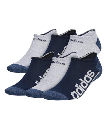 adidas Men's Superlite Linear 3 6-Pack No Show Large Collegiate Navy/Wonder Steel Blue/Clear Onix Grey