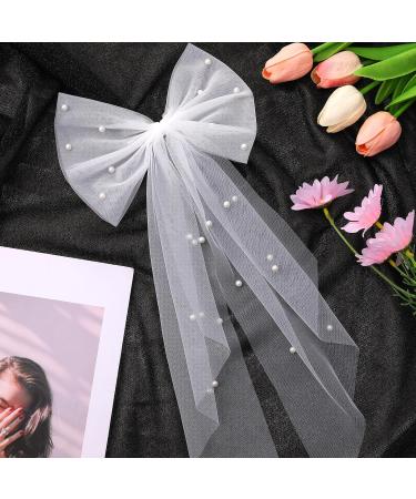 AOZUO Bridal Hair Bow Wedding Veils Pearl Hair Clip Large Hair Headpiece White Lace Hair Accessories Bridesmaid Favors Barrette Bachelorette Party Decorations Bridal Shower Gift - Buy Online on GoSupps.com