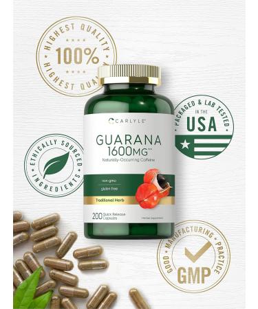 Carlyle Guarana Extract Capsules 1600mg | 200 Count | Non-GMO & Gluten Free | Natural Caffeine Boost - Buy Online on GoSupps.com