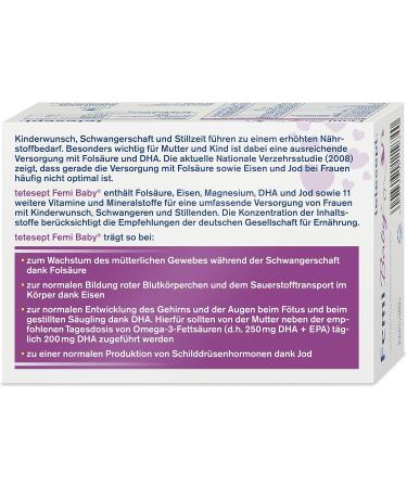 Tetesept Femi Baby - 16 Nutrients for Conception Pregnancy & Lactation - Vitamins & Minerals + DHA - 3-Month Supply - 90 Tablets & 90 Capsules - Buy Online on GoSupps.com