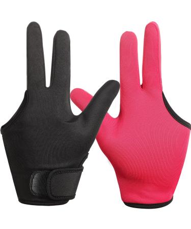 Heat Resistant Gloves for Hair Styling 2 Pcs Curling Wand Glove 3 Finger Barber Glove Reusable Hair Dye Heat Protector Glove (Black, Rose Red)