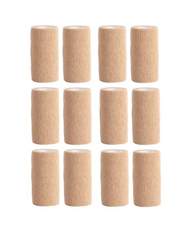 Cohesive Bandage - 12 Rolls x 10cm x 4.5m First Aid Sports Wrap Bandages COBOX Pet Vet Wrap Self Adherent Cohesive Bandages Nude