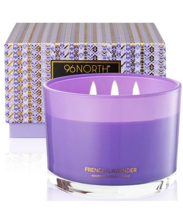 96NORTH Luxury Lavender Soy Candle | Large 3 Wick Jar Candle | Up to 50 Hours Burning Time | 100% Natural Soy Wax | Relaxing Aromatherapy Aesthetic Candle | Housewarming Gift for Women and Men French Lavender