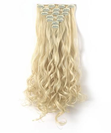 OneDor  20 Curly Full Head Clip in Synthetic Hair Extensions 7pcs 140g (613-Pre Bleach Blonde)