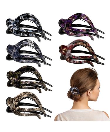 JOELELI 6 Pcs French Concord Flat Hair Clip Claw Alligator Oval Hair Clips No Slip Duckbill Hair Barrettes Heart Style Ponytail Hair Clamps for Women Girls Thick Thin Hair