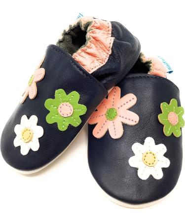 MiniFeet Premium Soft Leather Baby Shoes | Buy 4 Pairs, Get 1 Free! | Toddler Shoes 0-6 Months to 4-5 Years | Navy Little Daisies - Buy Online on GoSupps.com