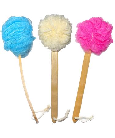 3 PACK Exfoliating Loofah luffa loofa Bath Back Brush On a Stick - Long Wooden Handle With Radian is Ergonomic For Men and Women - Shower Sponge Body Back Scrubber Pack of 3 - Buy Online on GoSupps.com
