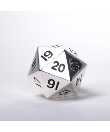 Massive! Solid Metal Jumbo 35mm d20 Spin Down Life Counter Dice Die Chrome Silver MTG