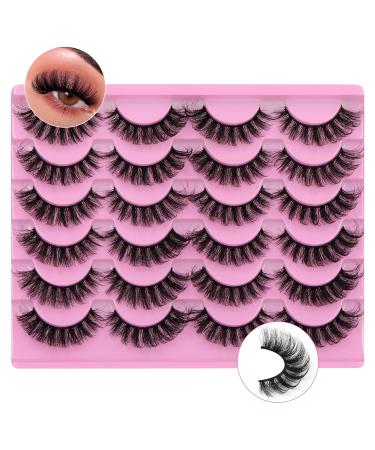 Yawamica 16mm Mink False Lashes Pack - 12 Pairs Natural Cat Eye Wispy 5D Volume Fake Eyelashes - Buy Online on GoSupps.com